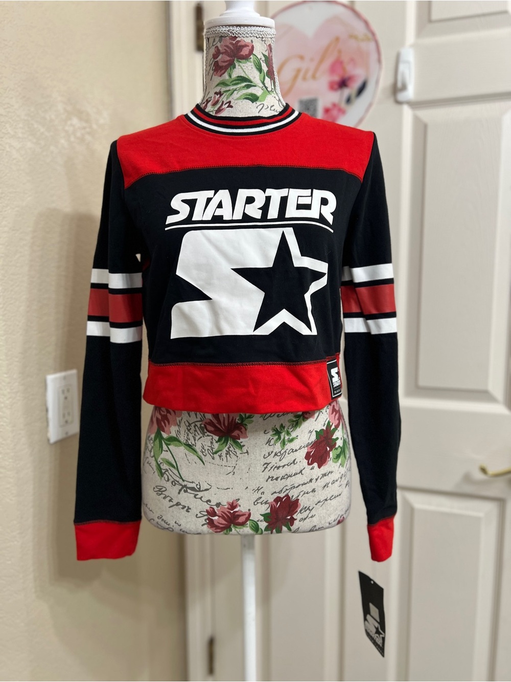 STARTER Black, Red & White Logo Crop Pullover Vintage Style